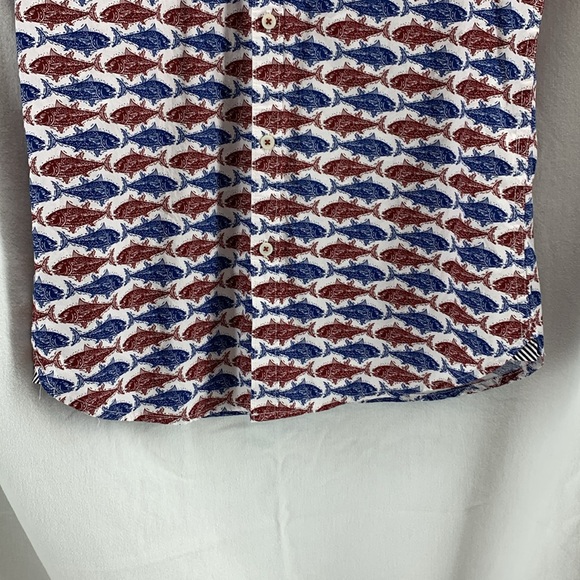 Zipcode Men’s small short sleeve button down shirt NWT red blue fish - Picture 7 of 17